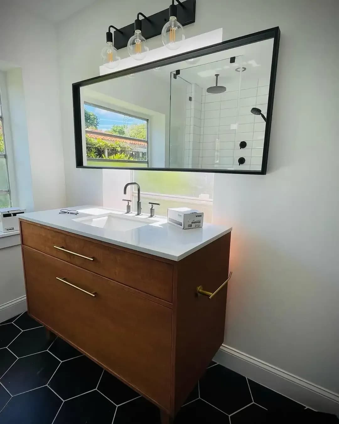 Floating Warm Wood Bathroom Vanity