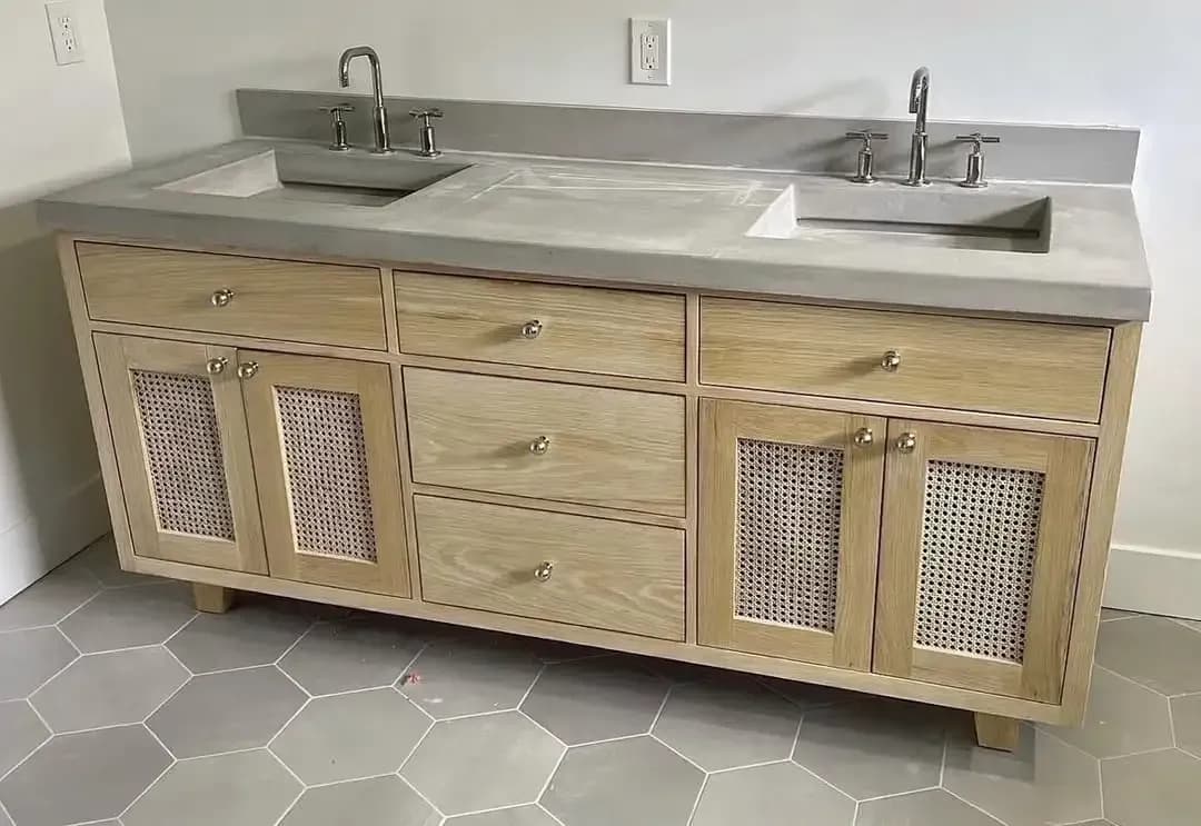 Double Bathroom Vanity with Rattan Cane Webbing